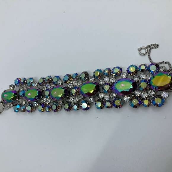 Vtg 1960s JULIANA blue/green borealis rhinestone crystal bracelet - Picture 2 of 4